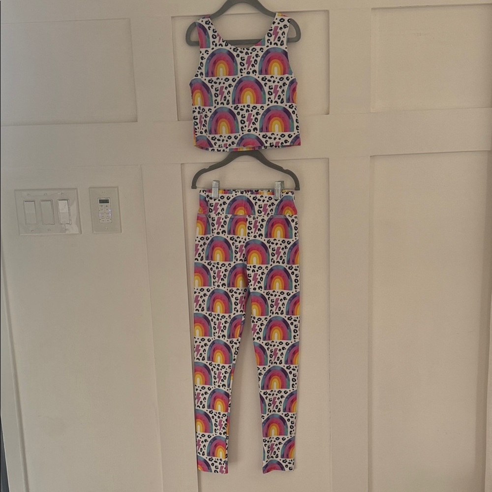 Lola and the Boys Rainbow Print Crop Top and Leggings Set